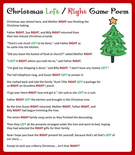 Left Right Christmas Story Free Printable